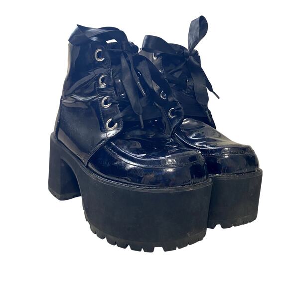 Tuk Patent Leather Iridescent Heeled Platform Boots Goth Emo Alt Womens Size 6 - Picture 1 of 12